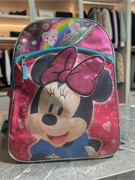 Disney Other - Disney Minnie Mouse Girls Backpack Pink Rainbow Heart Sequin Bow School